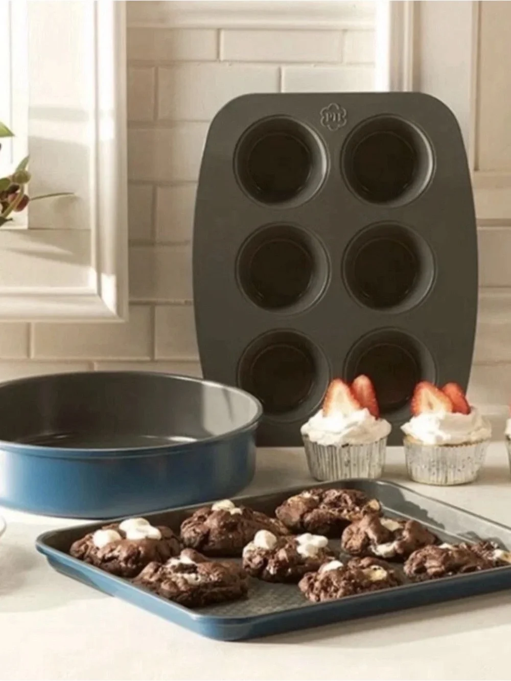 Princess House Blue and Black Bakeware Set - Round, Sheet & Muffin Pan
